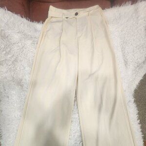 ZARA Cream High Waist Wide Leg Trousers Belted Work Pants Size M
